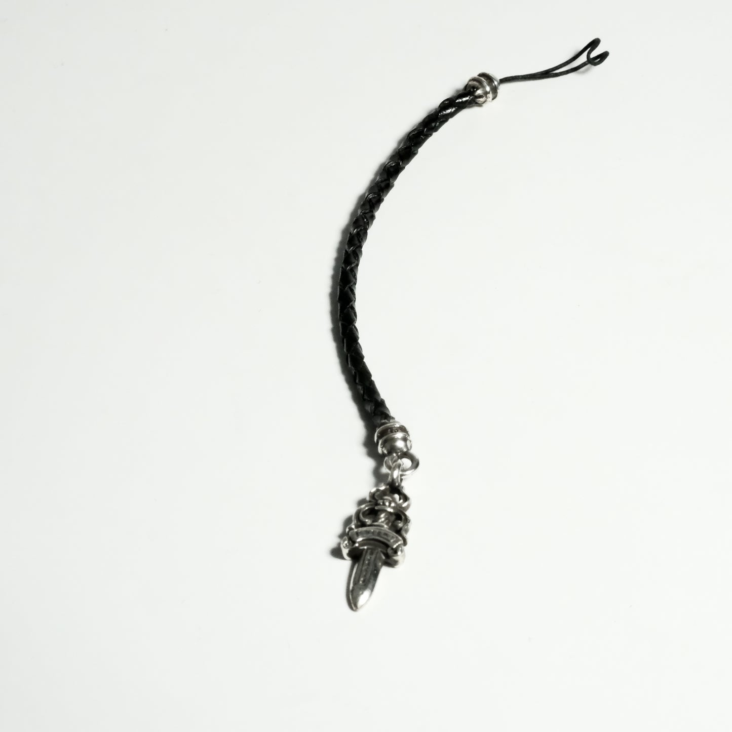 Chrom Hearts PHONE STRAP - TINY BRAID COR BLK L THR - DAGGER NO.5