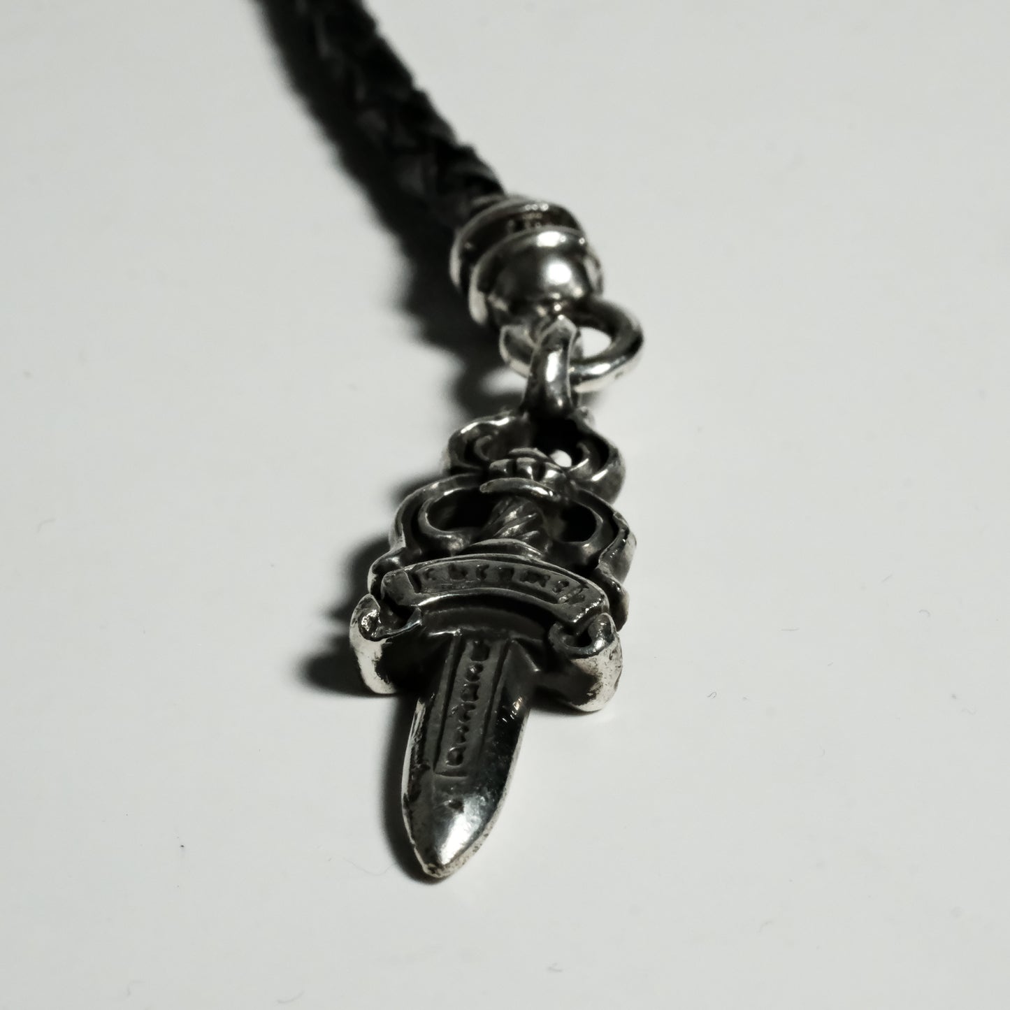 Chrom Hearts PHONE STRAP - TINY BRAID COR BLK L THR - DAGGER NO.5