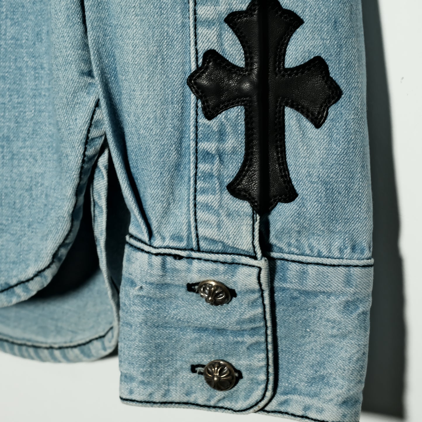 Chrome Hearts DENIM SHIRT WITH LEATHER CROSS PATCH