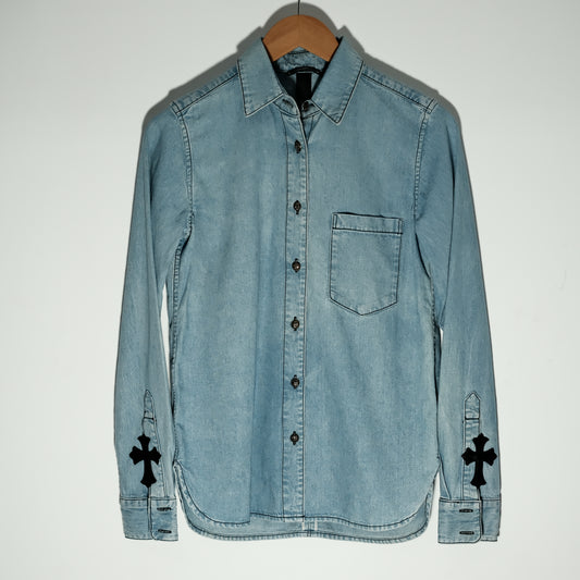 Chrome Hearts DENIM SHIRT WITH LEATHER CROSS PATCH