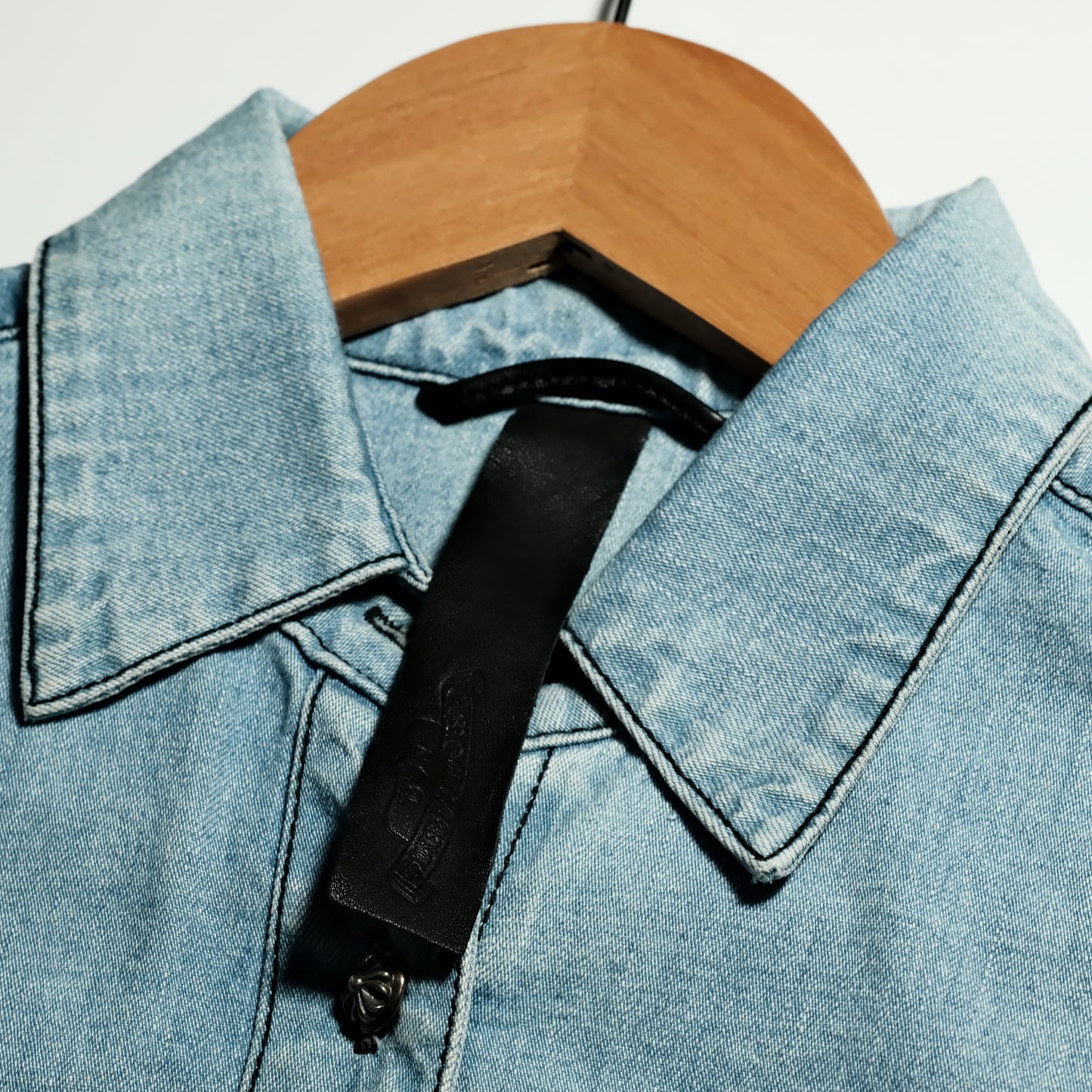 Chrome Hearts DENIM SHIRT WITH LEATHER CROSS PATCH